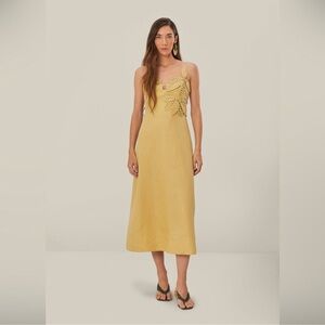 FARM Rio Yellow Crochet-Accented Midi Dress